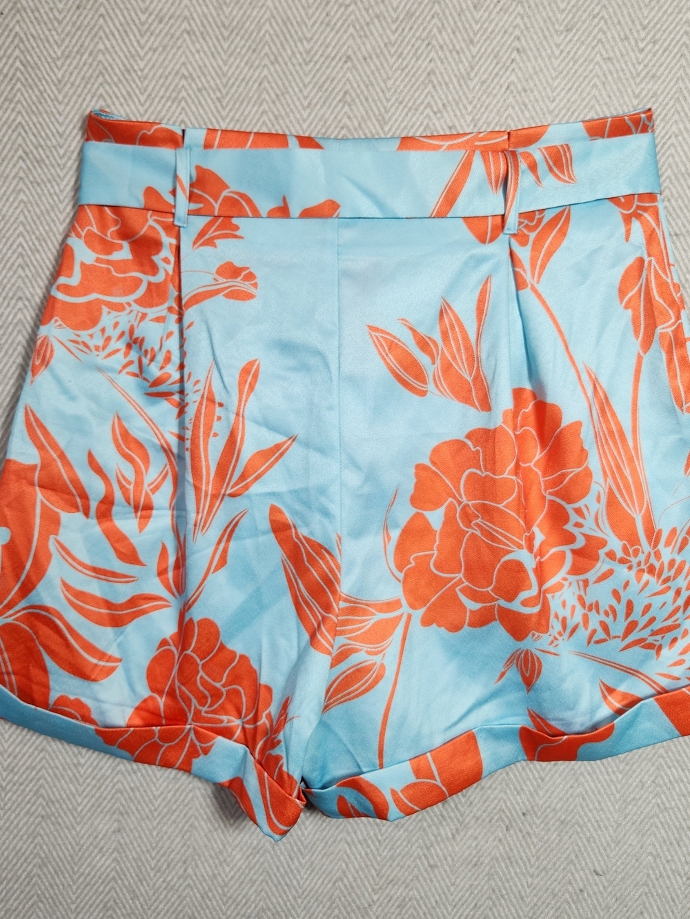 Womens Tank Top & High Waist Floral Tie Shorts in Coral & Sky Blue Size L - Picture 3 of 13